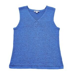 Pendleton Womens Medium Blue Sleeveless Knit V-Neck Sweater Top Coastal Beach 90